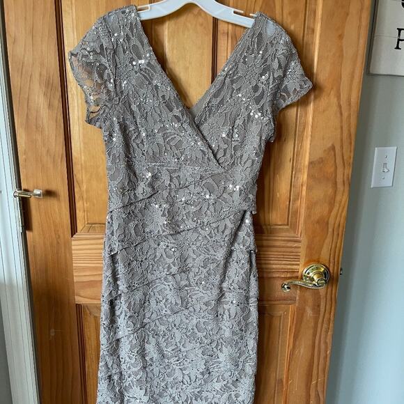 Knee‎ Length lined Lace and Sequin Formal Dress Taupe, Scarlett, bandage dress - Picture 1 of 3